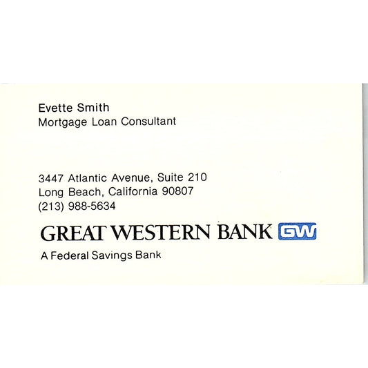 Evette Smith Great Western Bank Long Beach Vintage Business Card SC9-B1