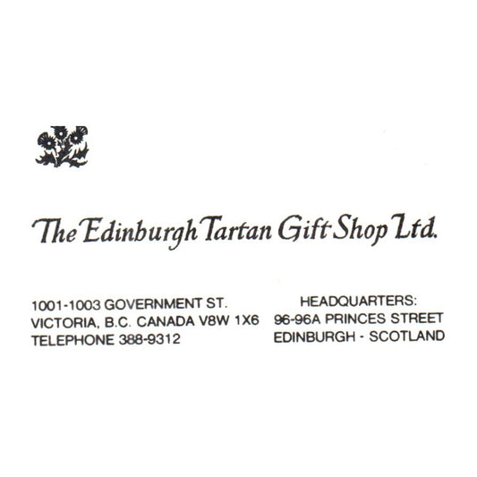 Vintage The Edinburgh Tartan Gift Shop Ltd Victoria B.C. Business Card SF3-B1