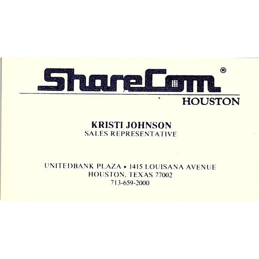 Sharecom Houston Kristi Johnson Houston Texas Vintage Business Card SB4-B9