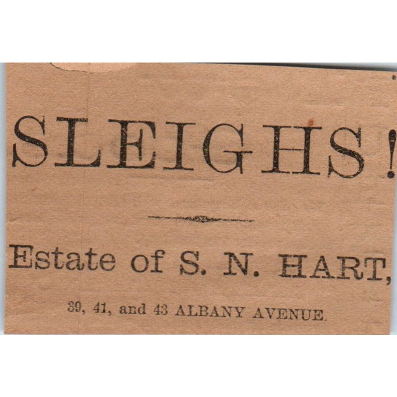 Sleighs - Estate of S.N. Hart Albany Ave, Hartford 1886 Newspaper Ad AF7-E5