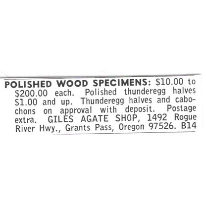 Giles Agate Shop Wood Specimens Grants Pass Oregon 1972 Ad AF8-S10