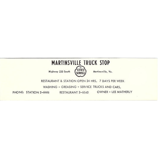 Martinsville Truck Stop Lee Matherly Martinsville VA 1960s Ad AG2-5