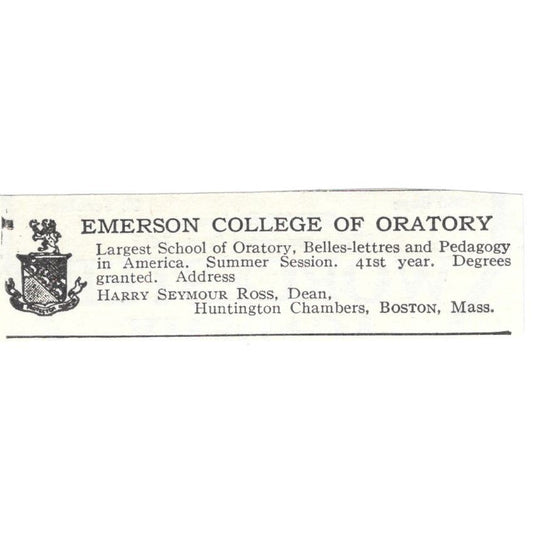 Emerson College of Oratory Harry Seymour Ross Boston 1918 Advertisement AE5-SA10