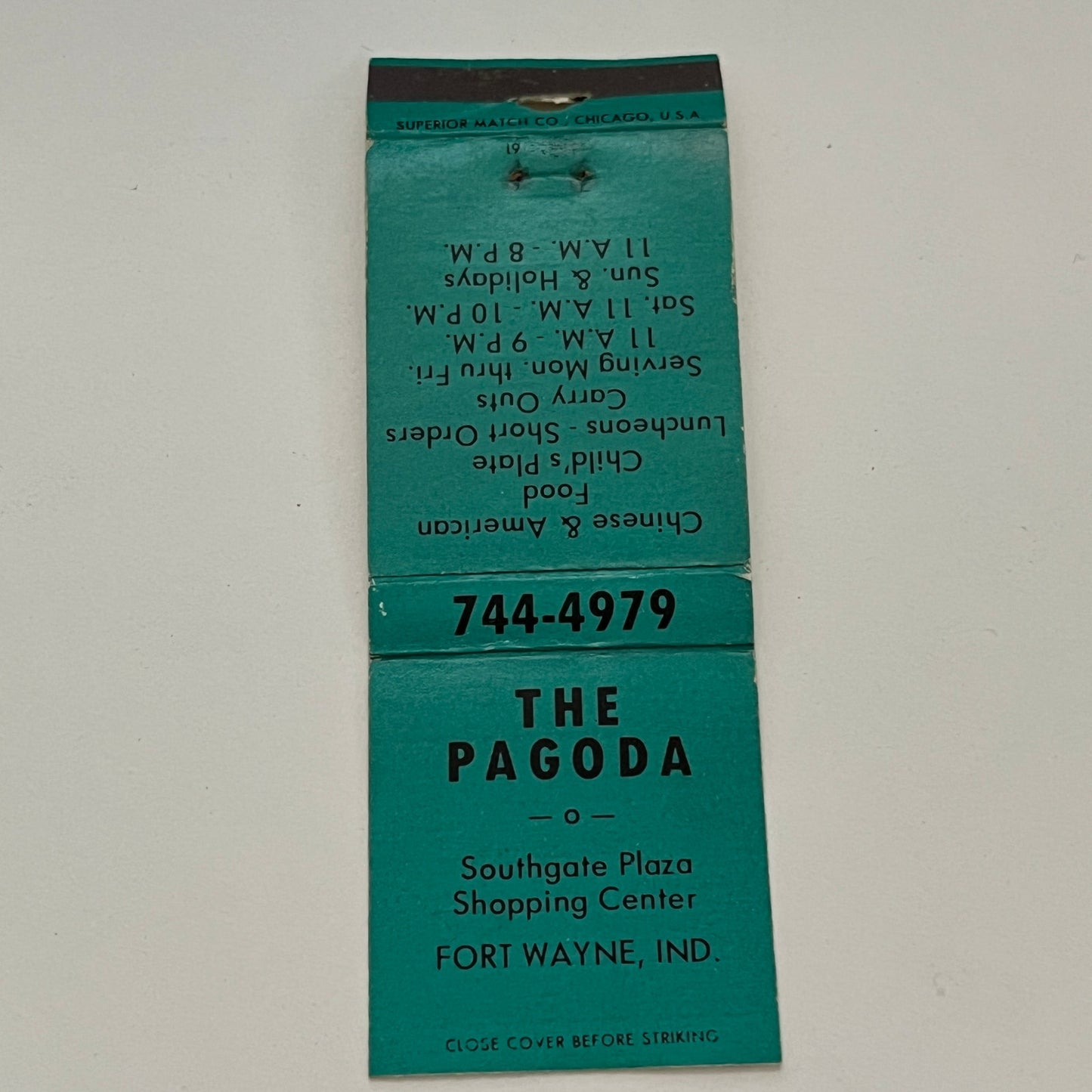 The Pagoda Chinese Food Southgate Plaza Ft Wayne IN Vintage Matchbook TB6-MB2-14