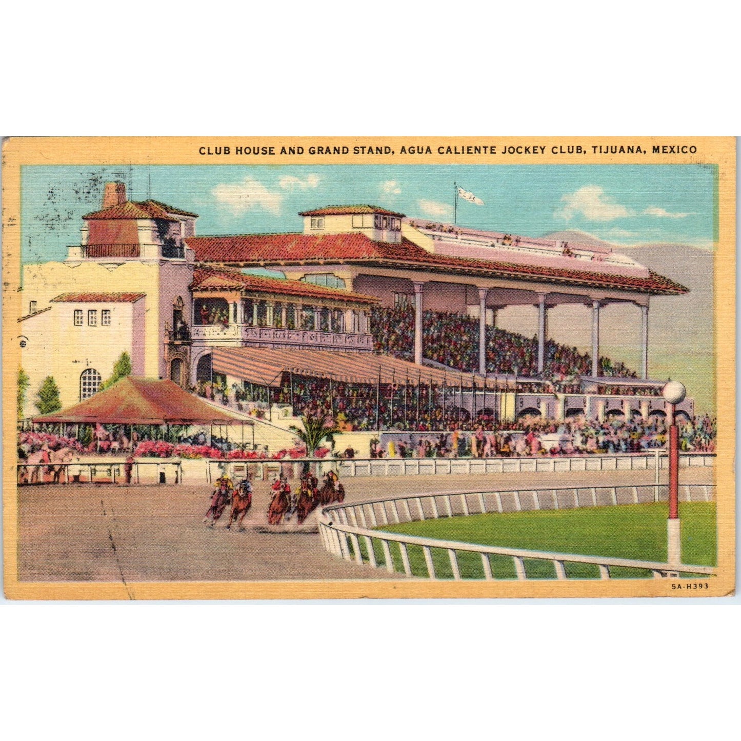 Clubhouse & Grandstand Agua Caliente Jockey Club Tiajuana Vintage Postcard PD9