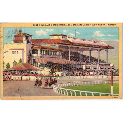 Clubhouse & Grandstand Agua Caliente Jockey Club Tiajuana Vintage Postcard PD9