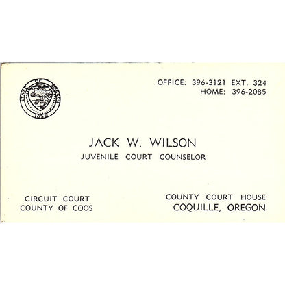 Jack W. Wilson Juvenile Court Counselor Oregon Vintage Business Card SF3-B3