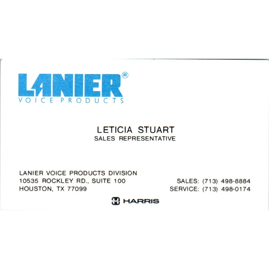 Leticia Stuart Lanier Voice Products Houston TX Vintage Business Card SE3-B3