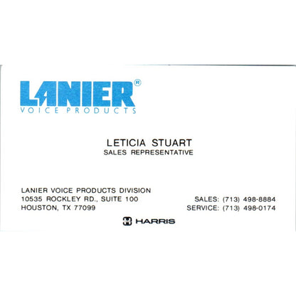 Leticia Stuart Lanier Voice Products Houston TX Vintage Business Card SE3-B3