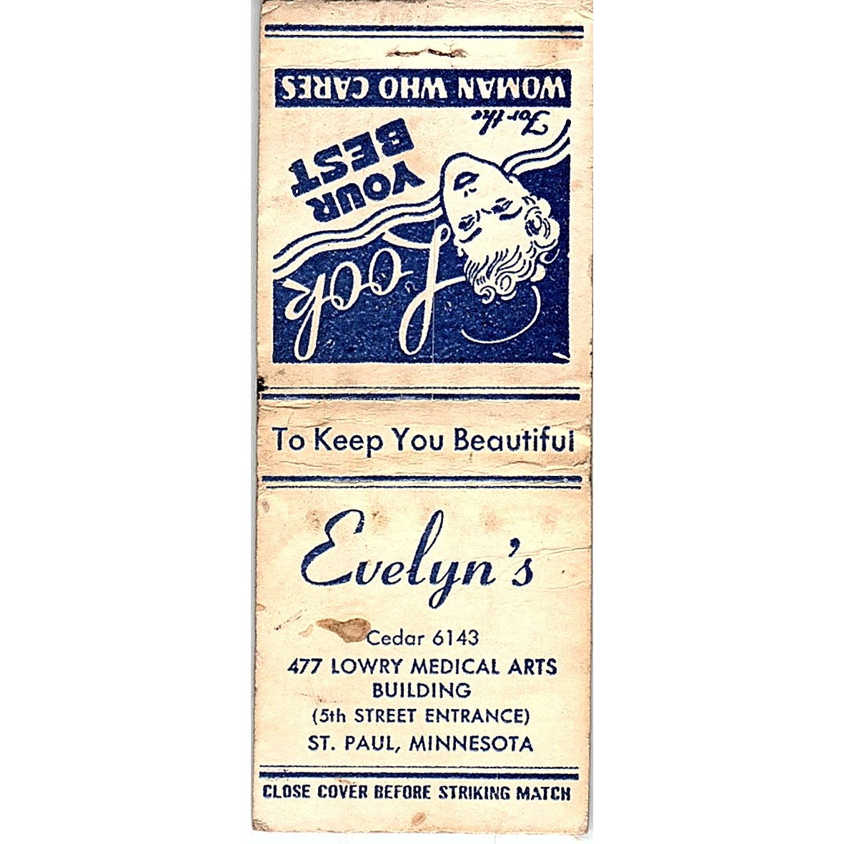 Evelyn's Beauty Parlor St. Paul MN Vintage Matchbook Cover SE5-Y2