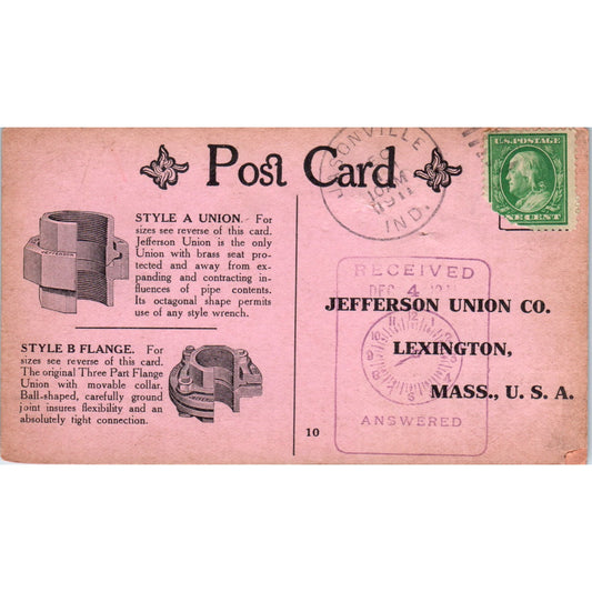 1911 Jefferson Union Co Lexington MA Advertising Postal Card PD7