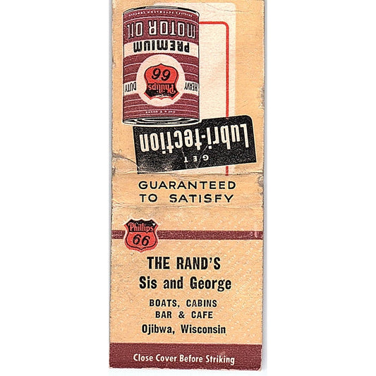 The Rand's Sis and George Bar & Cafe Ojibwa WI Vintage Matchbook Cover SC7-Y9