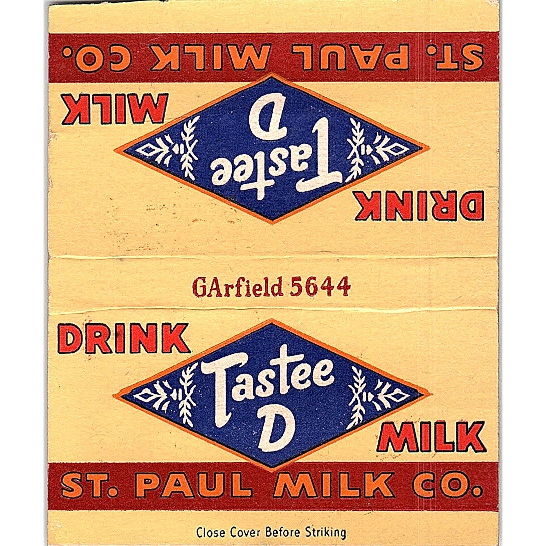 St. Paul Milk Co Tastee D Milk MN Vintage Large Matchbook Cover TH2-Y2