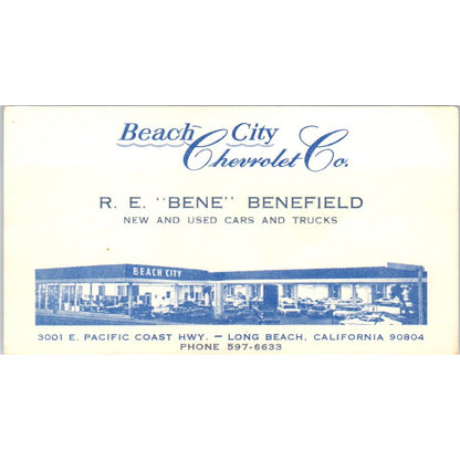 R.E. Bene Benefield Beach City Chevrolet Long Beach Vintage Business Card SE3-B7