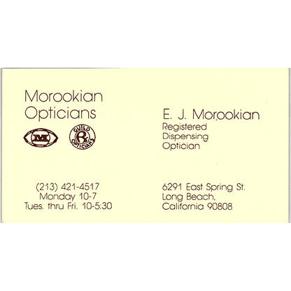 Morookian Opticians E.J. Morookian Long Beach CA Vintage Business Card SB4-B3
