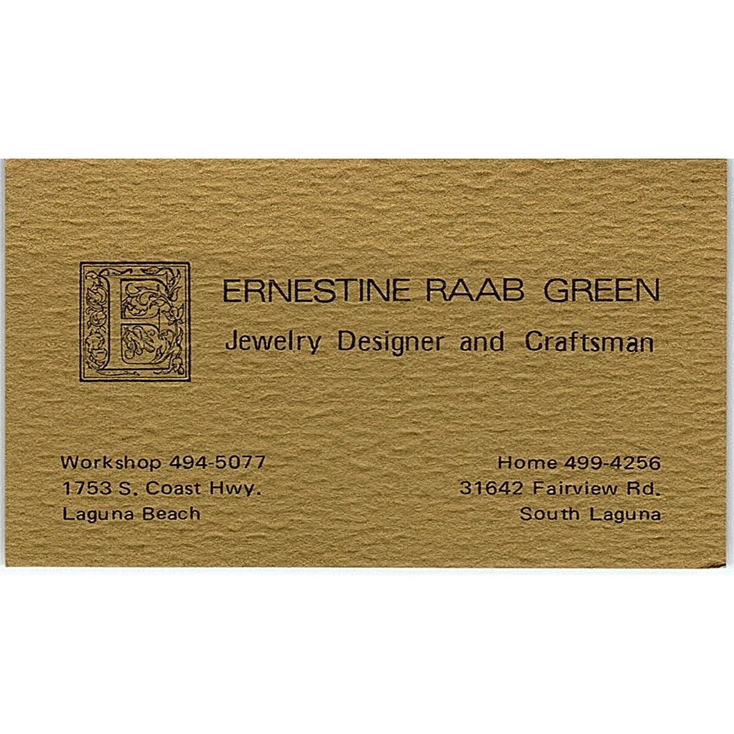Ernestine  Raab Green  Laguna Beach Vintage Business Card SB4-B10