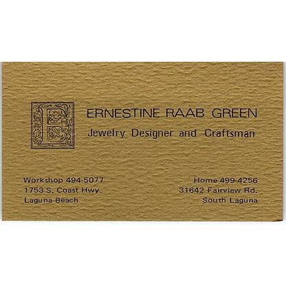 Ernestine  Raab Green  Laguna Beach Vintage Business Card SB4-B10