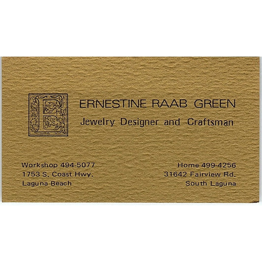 Ernestine  Raab Green  Laguna Beach Vintage Business Card SB4-B10