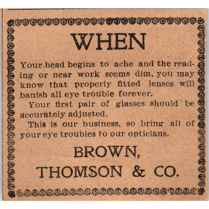 Brown, Thompson & Co Opticians Hartford 1901 Newspaper Ad AD8-HS3