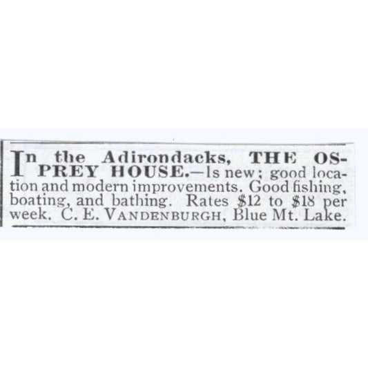 Osprey House Blue Mt. Lake Adirondacks C.E. Vandenburgh c1918 Ad AE5-SV3