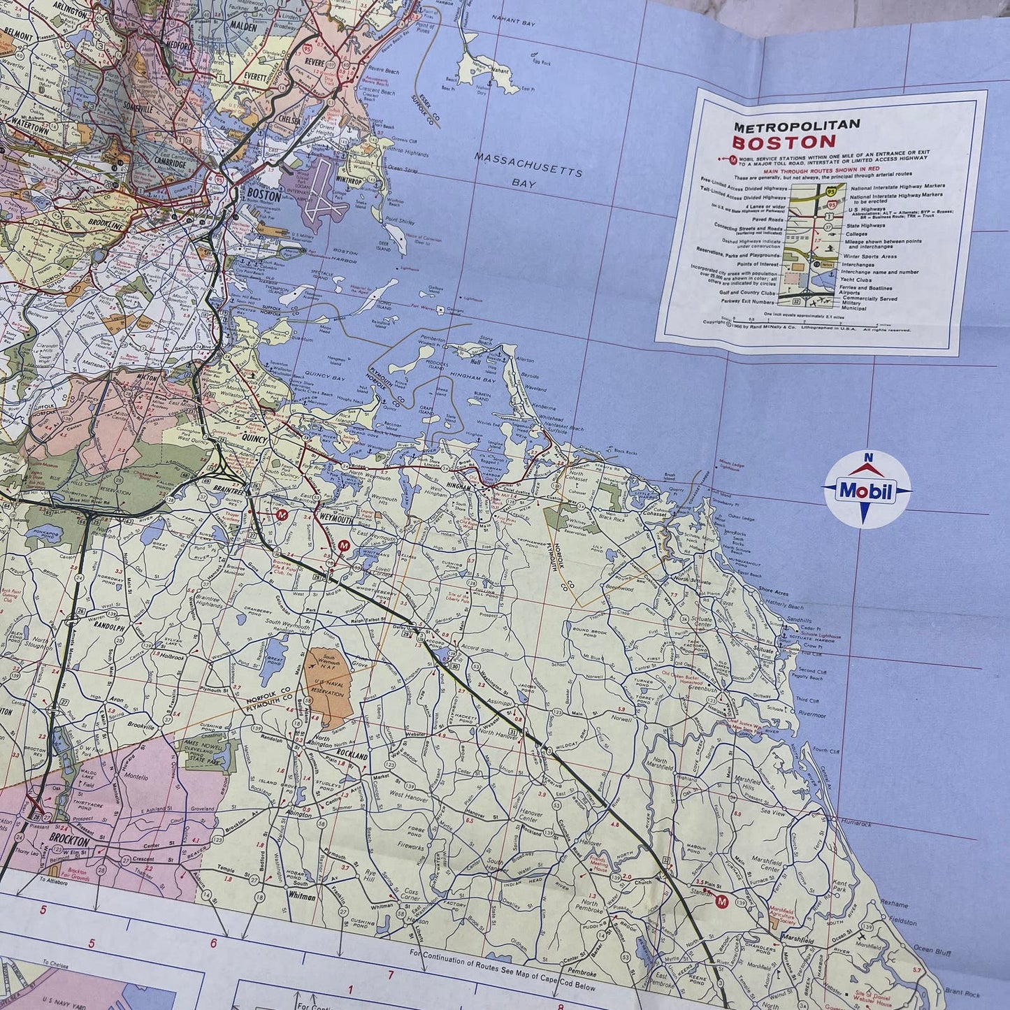 1966 Mobil Gas Fold Out Travel Map Southern New England CT MA RI TI8-S4