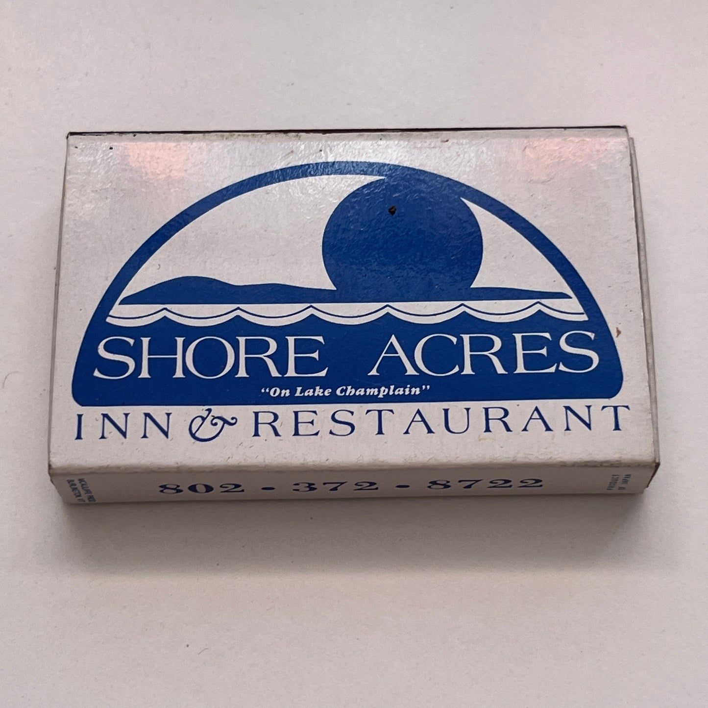 Shore Acres on Lake Champlain North Hero Island VT Vintage Matchbox TB6-MB3