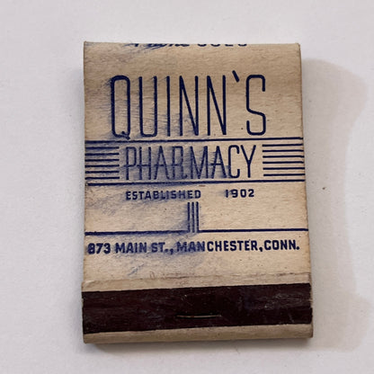 Quinn's Pharmacy 873 Main St Manchester CT Vintage Matchbook Cover TB8-MB3-7