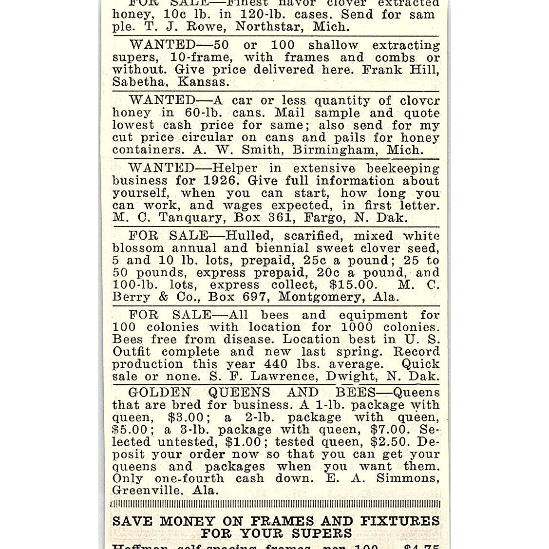 A.H. Rusch & Son Co Bee Supplies Reedsville WI 1926 Ad AG3-M8