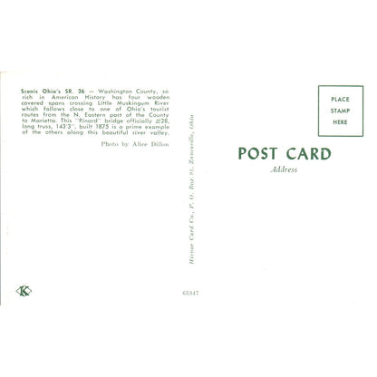 Washington County 28 Marietta Ohio Vintage Covered Bridge Postcard PC17