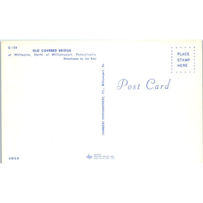 Old Covered Bridge at Whitepine Williamsport PA Covered Bridge Postcard PB13