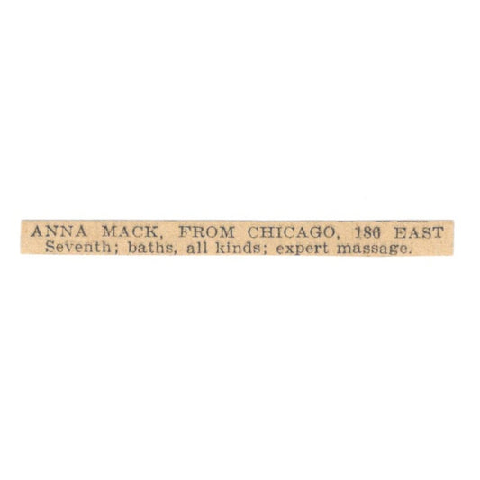 Anna Mack From Chicago Expert Massage St. Paul 1898 Newspaper Ad AF2-S2