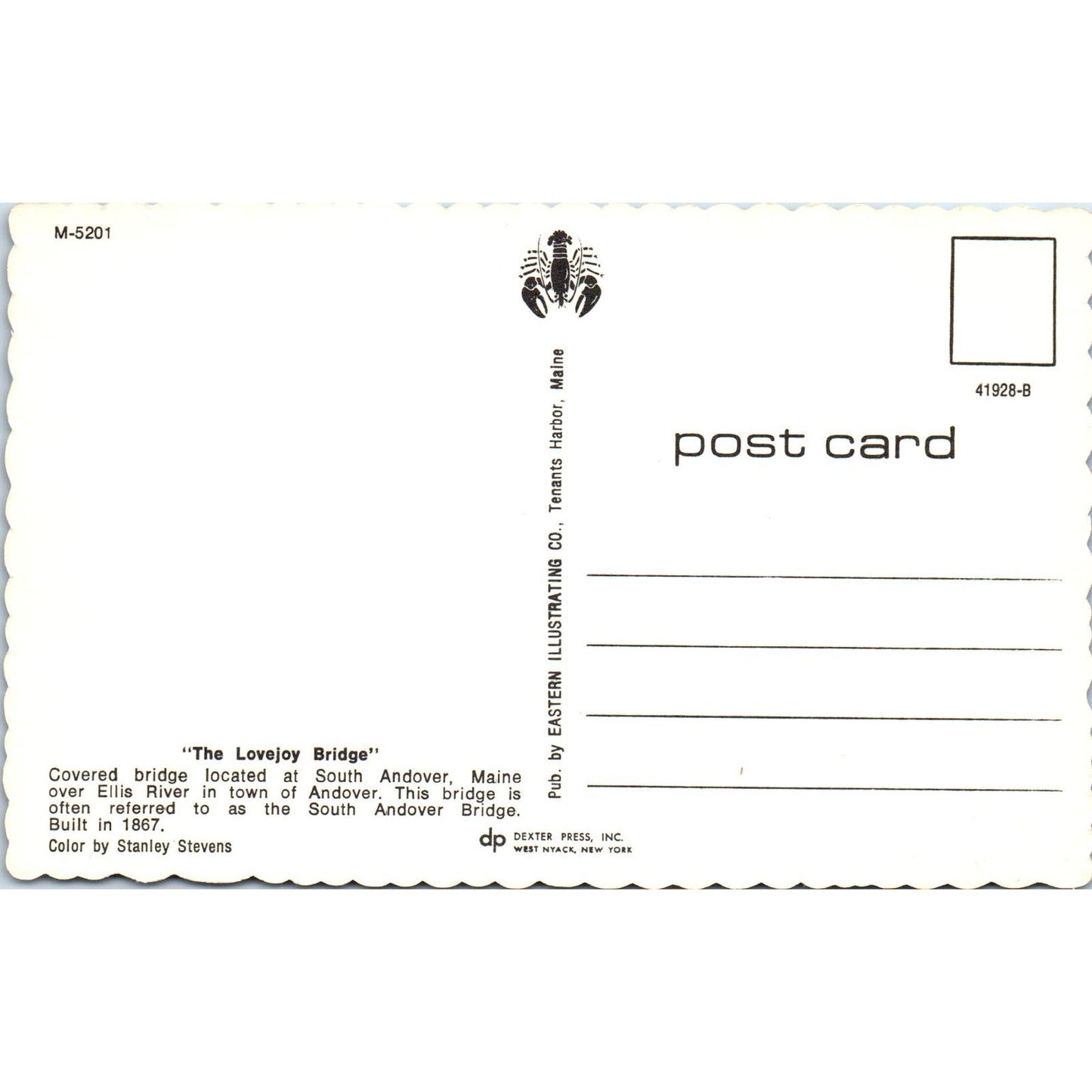 Lovejoy Bridge South Andover ME Ellis River Covered Bridge Postcard PB12