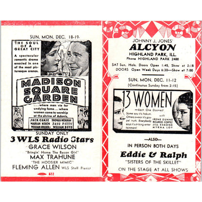 c1932 Johnny J. Jones Alcyon Theatre Highland Park IL Program 13 Women AB9