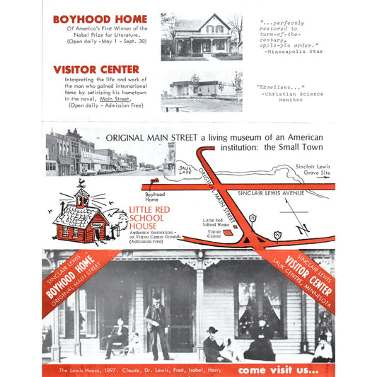 Vtg SInclair Lewis Boyhood Home Sauk Centre MN Fold Out Travel Brochure TF4-B1