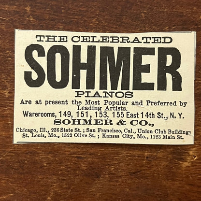 Sohmer & Co Pianos NY 1893 Judge Magazine Ad AB9-SB