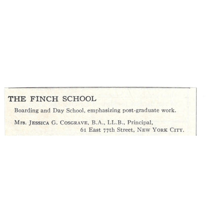The Finch School Jessica C. Cosgrave New York 1924 Magazine Ad AD8-O8