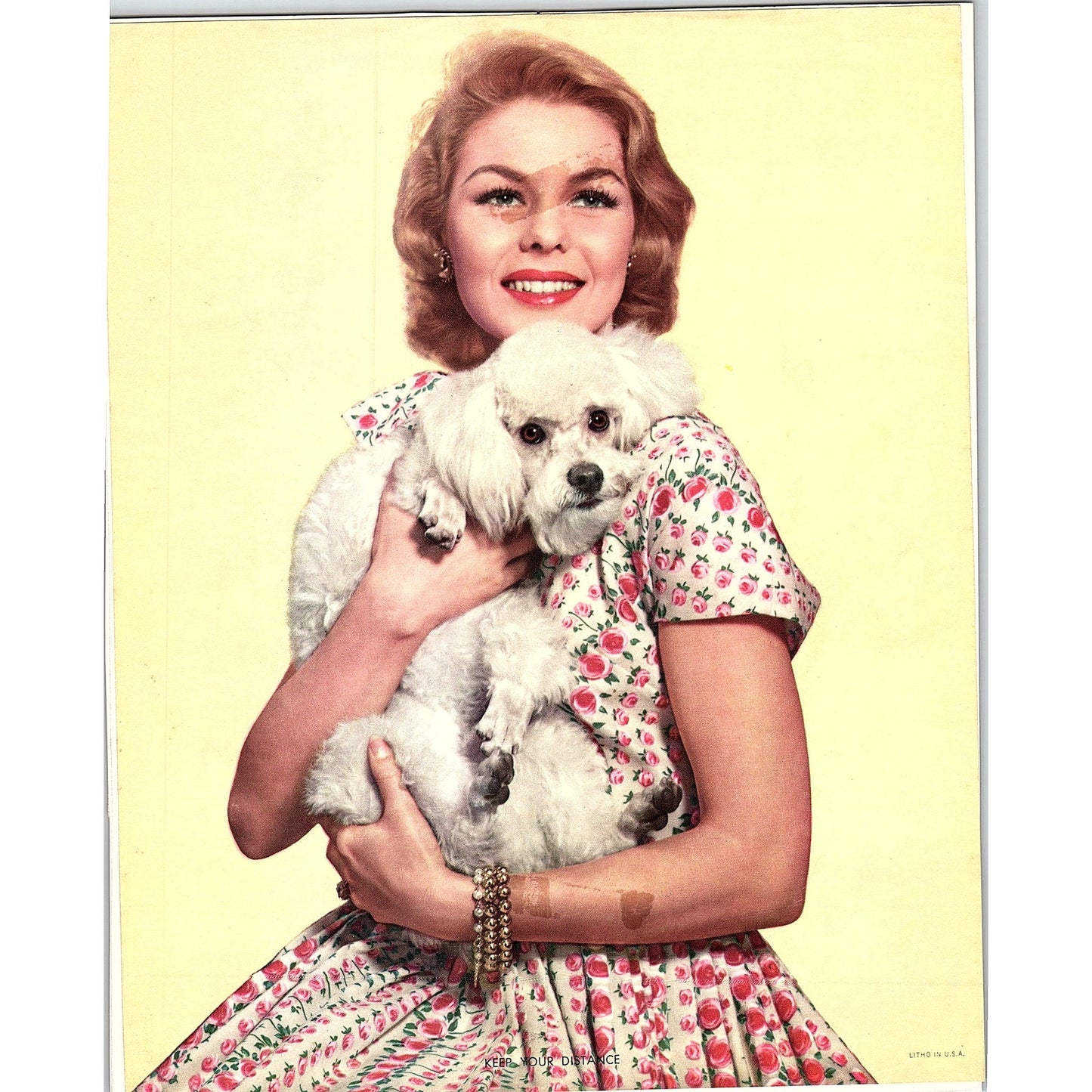 Retro Kitsch Lady Holding White Poodle Dog Vintage Art Print 8x10 V5