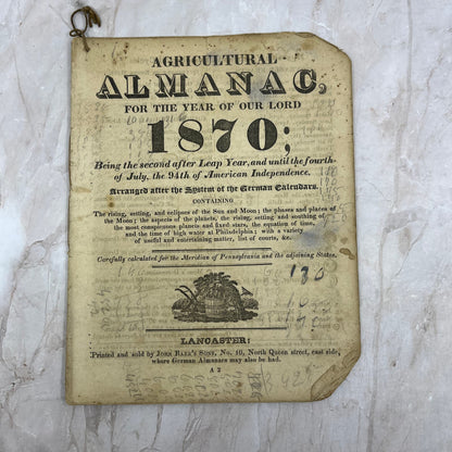 1870 Agricultural Almanac Lancaster PA John Baer’s Sons TF5