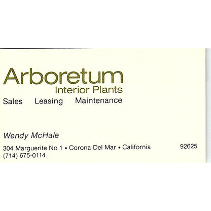 Arboretum Interior Plants Wendy McHale Newport Beach CA Business Card SSB4-B13