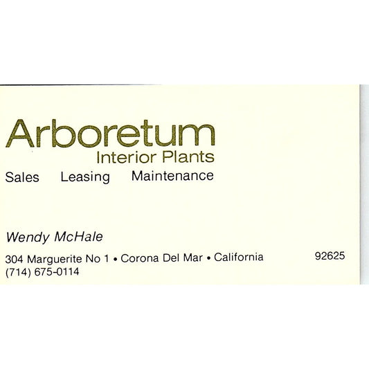 Arboretum Interior Plants Wendy McHale Newport Beach CA Business Card SSB4-B13