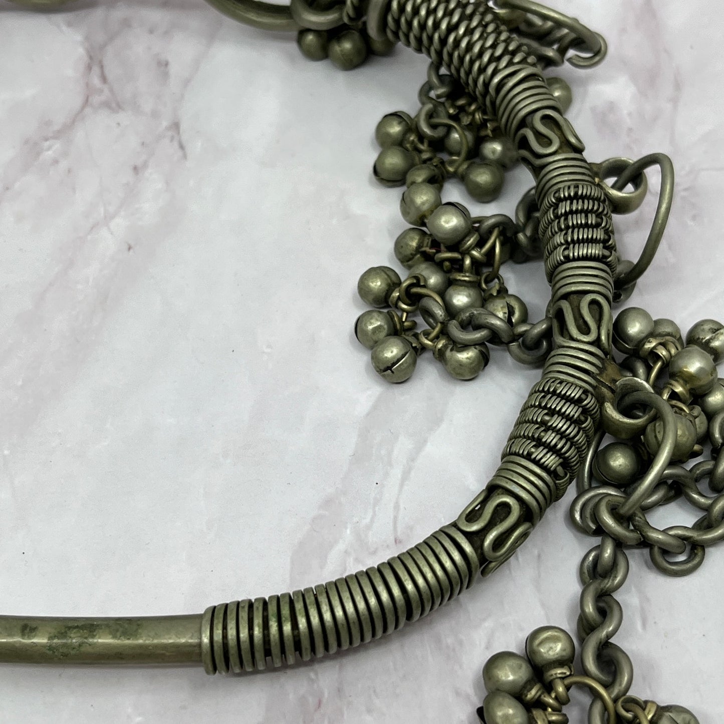 Vintage Gypsy Tribal Northern India Neck Ring Torque with bells 6.5" TH2
