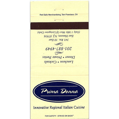 Prima Donna Italian Restaurant East Hanover NJ Vintage Matchbook TB6-MB2-8