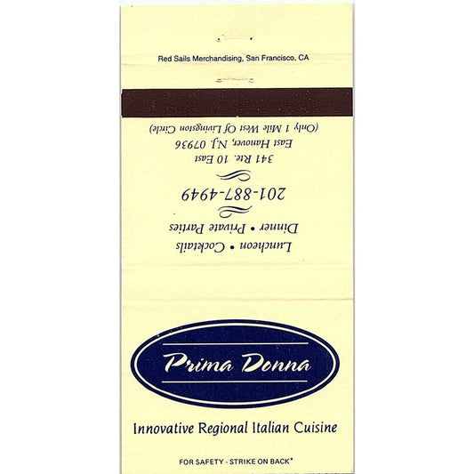 Prima Donna Italian Restaurant East Hanover NJ Vintage Matchbook MM7-1