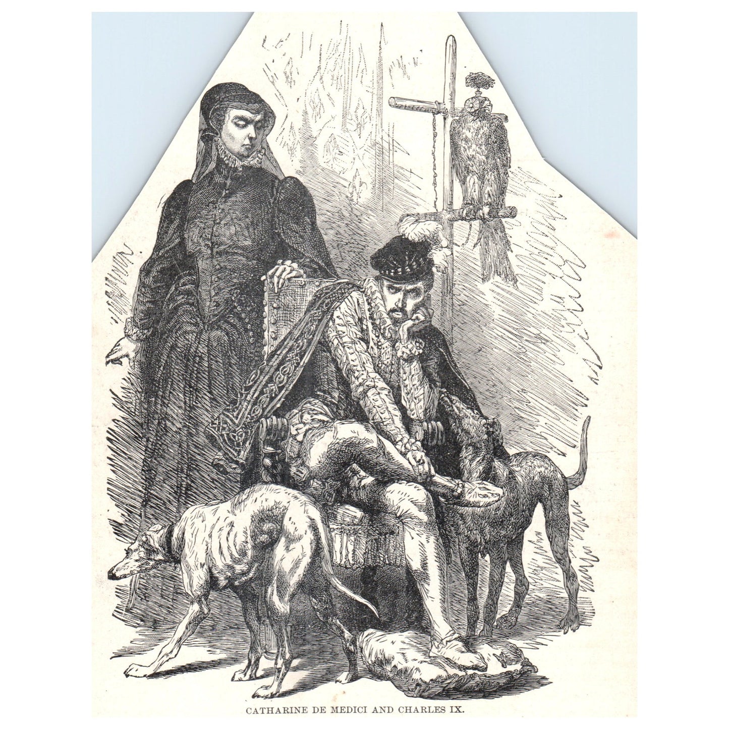 Catherine De Medici and Charles IX After a Painting 1911 Engraving Print AF5-7