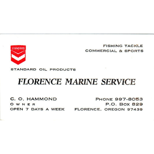 Florence Marine Service C.O. Hammond Florence OR Vintage Business Card SD8-B21