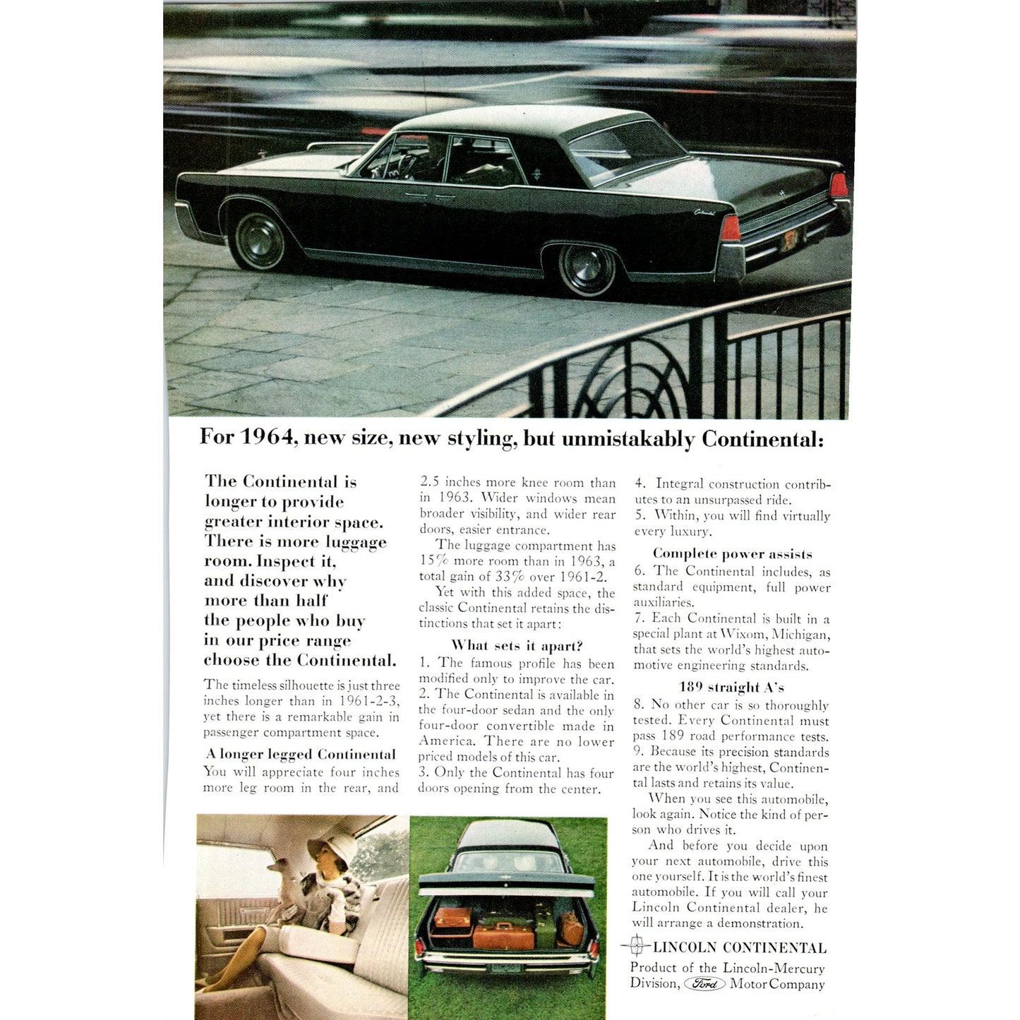 1964 Lincoln Continental Automobile Car - Vintage Magazine Ad D20