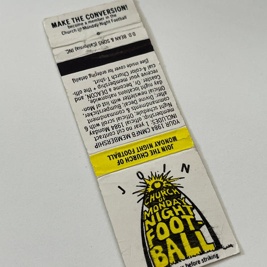 1984 Church of Monday Night Football Vintage Matchbook Cover TB6-MB1-14