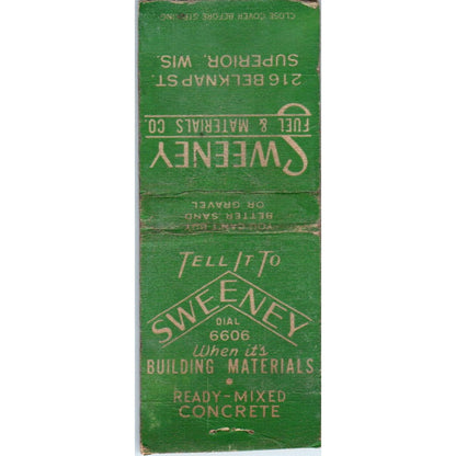 Sweeney Fuel & Materials Co Superior WI Vintage Matchbook Cover SD2-Y7