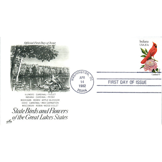 Indiana 1982 State Birds & Flowers of Great Lakes States First Day Issue TJ5-PC3