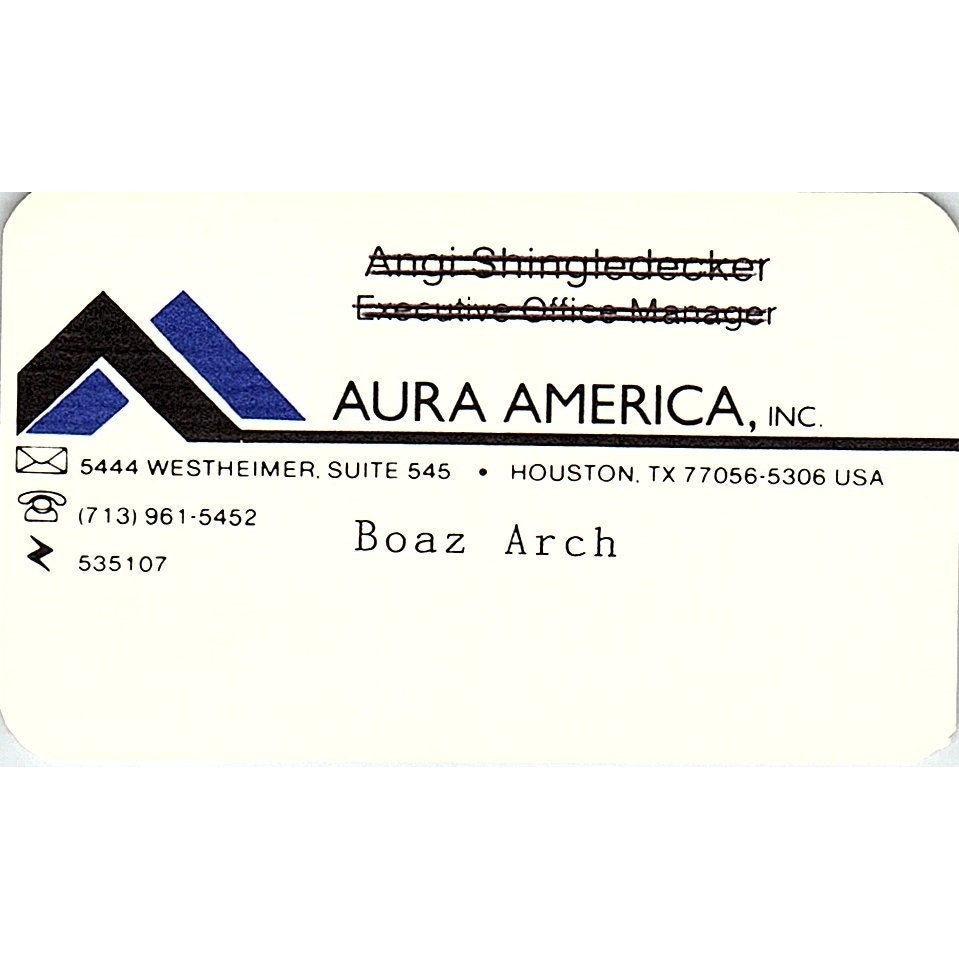 Aura America Boaz Arch Houston Texas Vintage Business Card SB4-B9